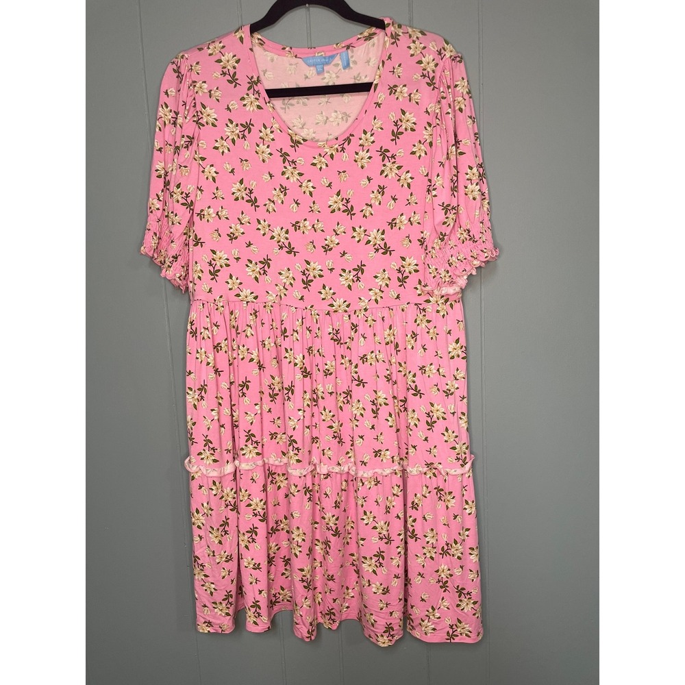 Draper James Pink Floral Tiered Ruffle Sleeve Dress Womens XL‎